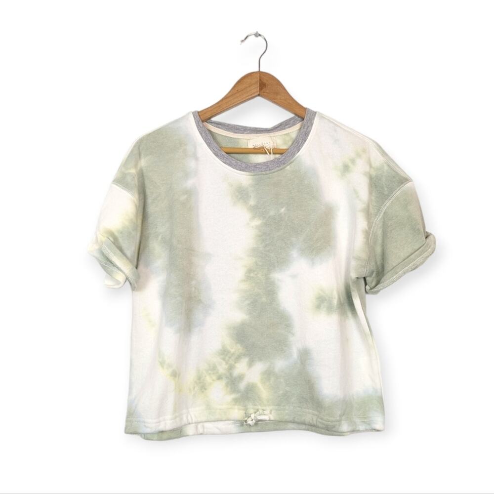 NWT Melloday Nordstrom Ivory Sage Tie Dye Short Sleeve Sweatshirt Size XS